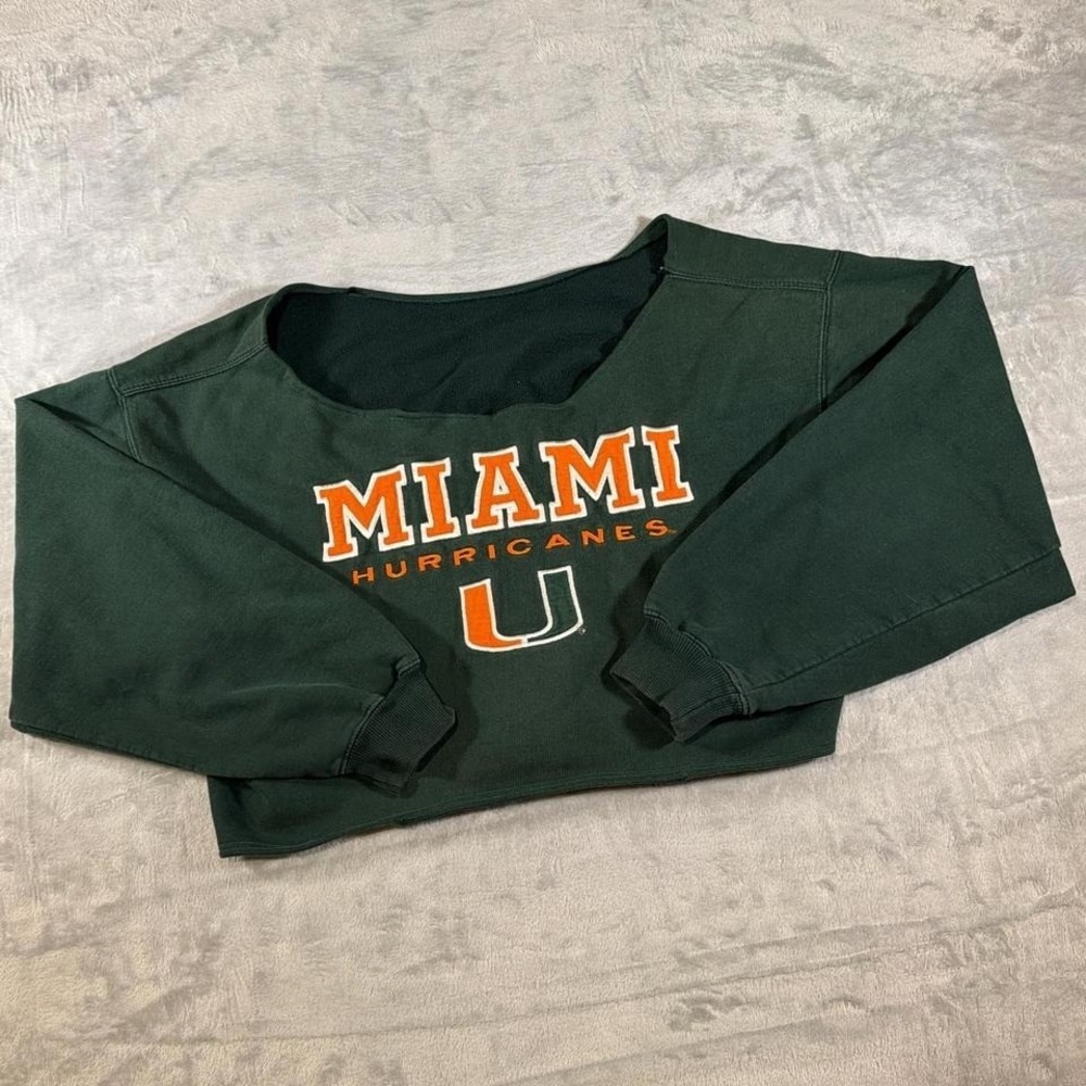 90s University of Miami‎ Hurricanes Crop Top Sweatshirt | Green | Large